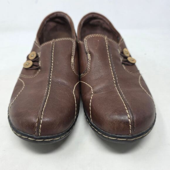Clarks Brown Leather Slip-On Comfort Shoes Womens Size 10 - Picture 3 of 8